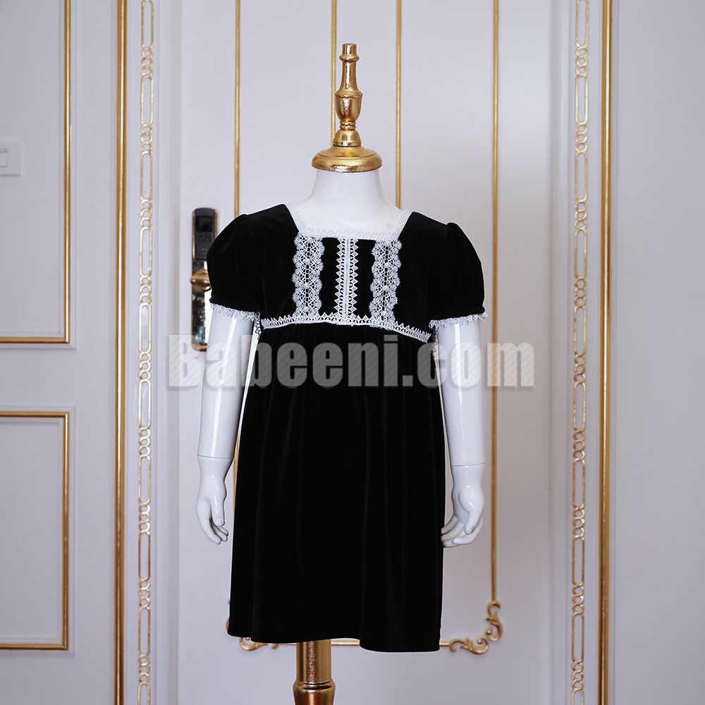 Black velvet dress for baby girls - DR 2795